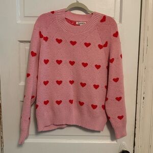 Nanette Lepore Pink Sweater with Red Heart Pattern
